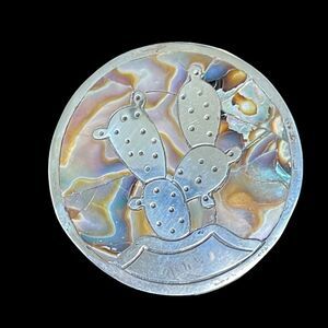 Vtg Taxco Mexico Sterling SilverPENDANT/BROOCH ABALONE INLAY Prickly Pear Cactus